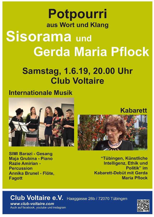 Samstag, 1.6.19, 20.00 Uhr Club Voltaire